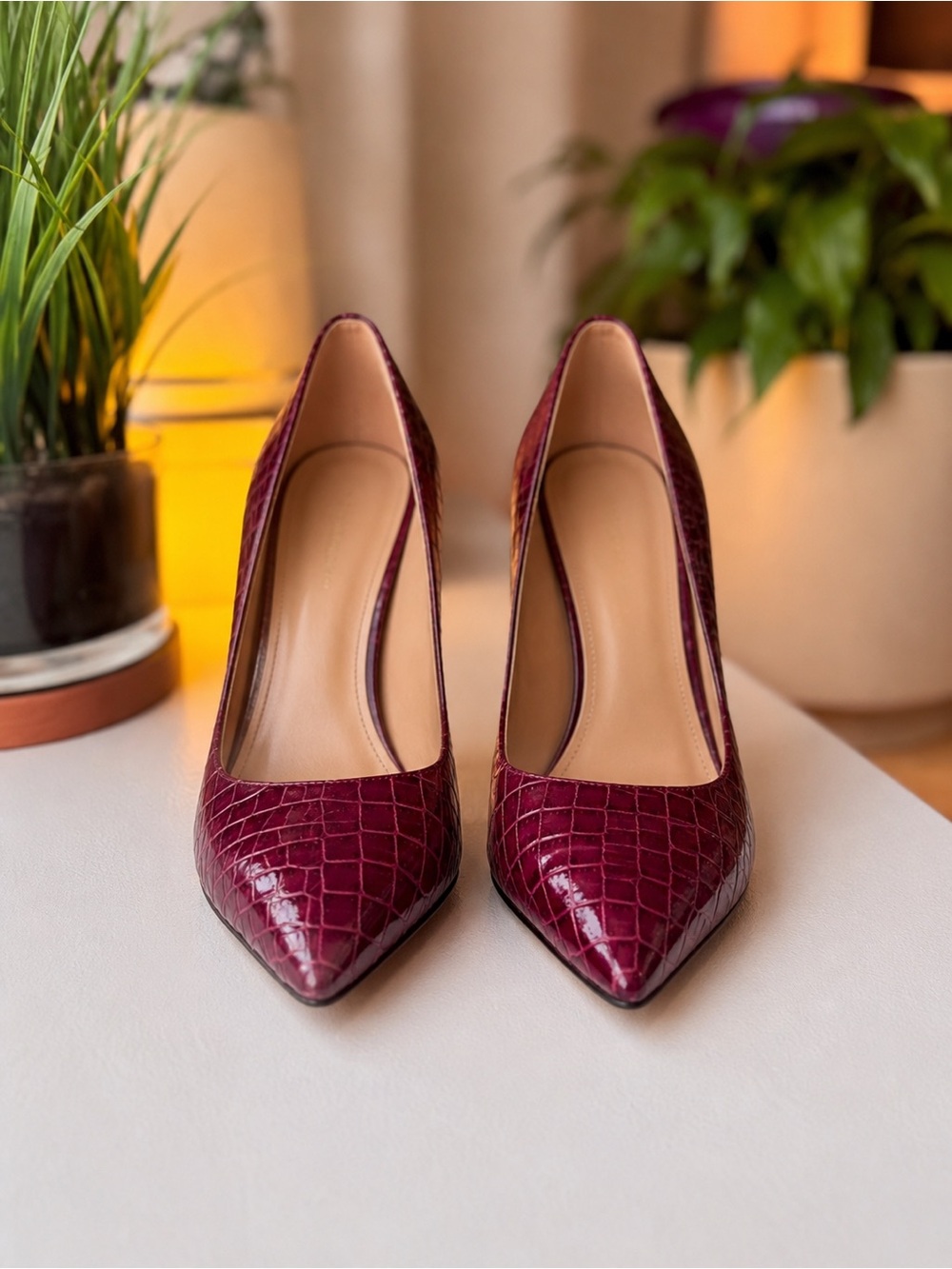 NWT Aquazzura Burgundy Croc Embossed Leather Pointed Toe Stiletto Pumps IT 36 - Picture 2 of 7